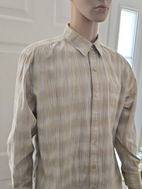 TOMMY BAHAMA MEN'S TAN & BLUE PLAID FRONT BUTTON LONG SLEEVES SHIRT SIZE XL